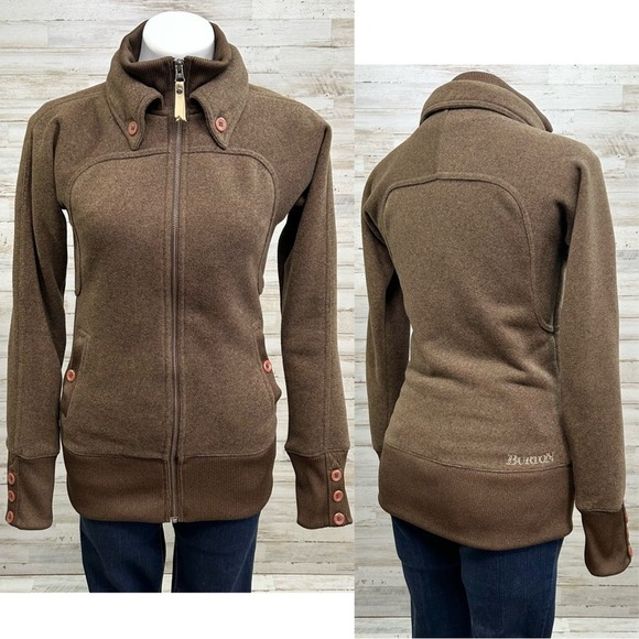 Burton Sweaters - Burton Ho Chi Minh Dry Ride Sweater Jacket Womens Size XS Brown Double Collar